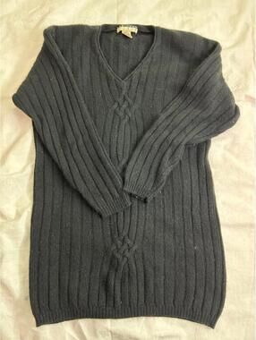 New York Studio Black Lambswool V-Neck Lined Long Sleeve Sweater S